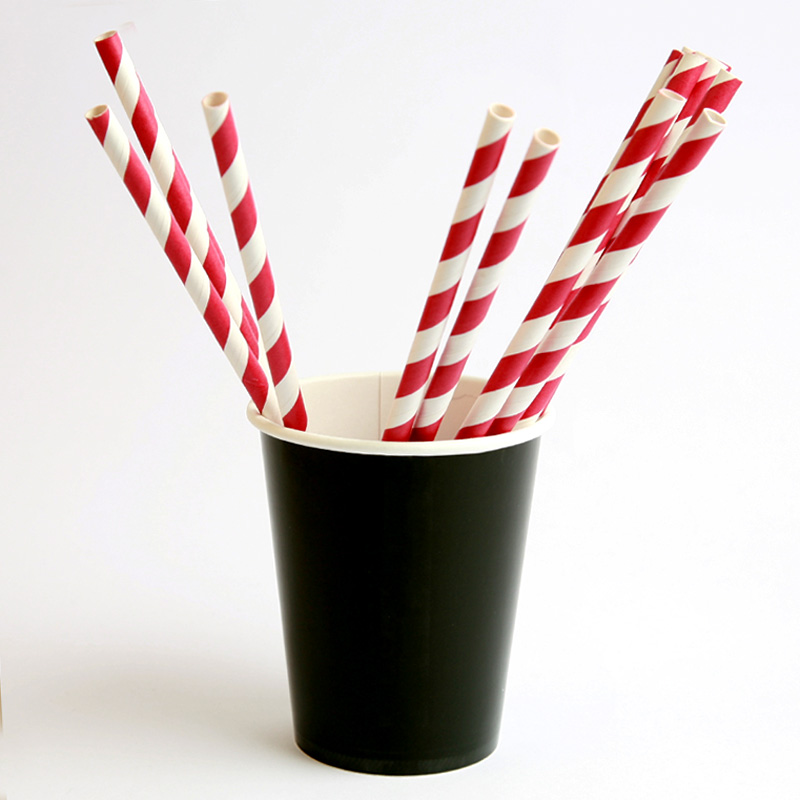25 red stripe paper straws