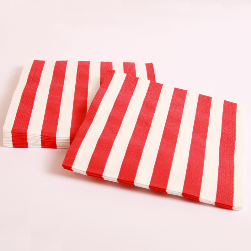 16 red and white striped napkins