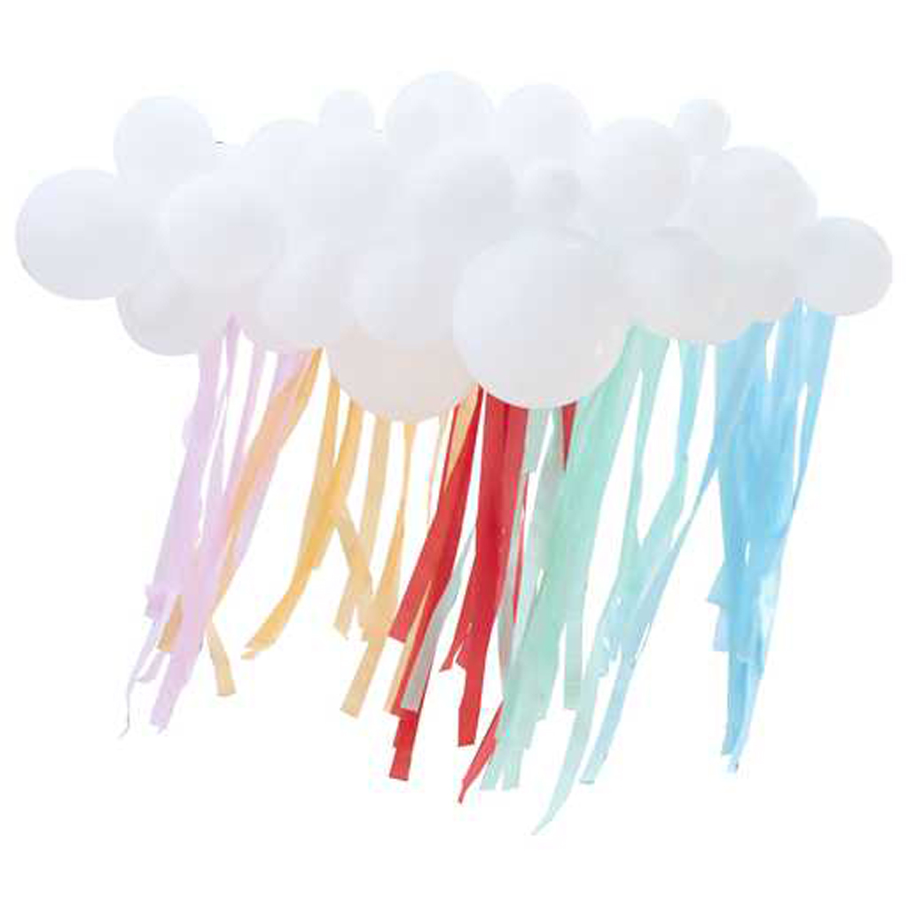 White Cloud Balloon Garland with Rainbow Streamers - Little Lulubel