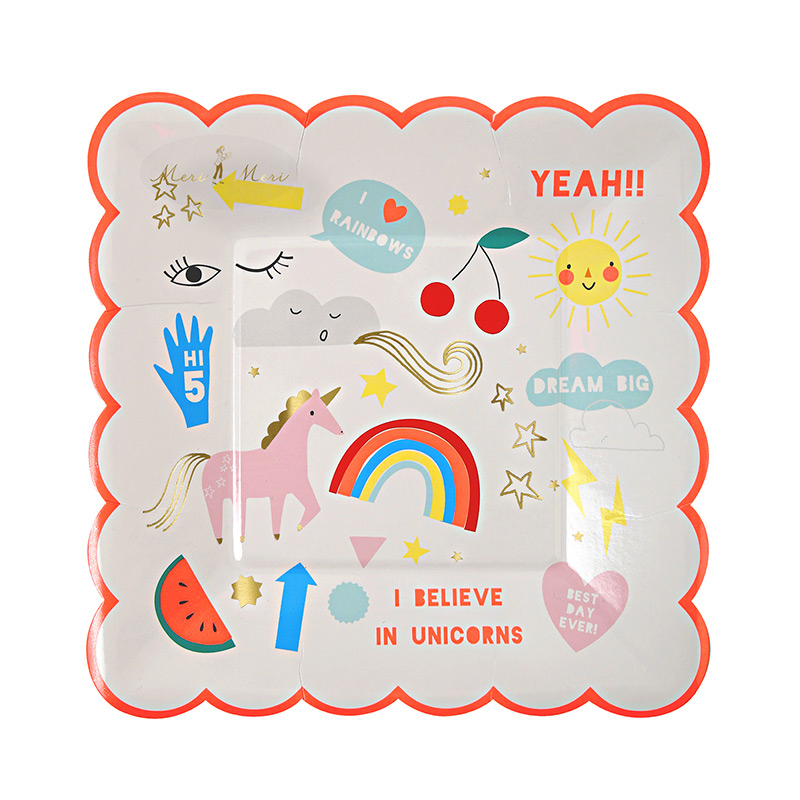 8 Rainbow & Unicorn Plates