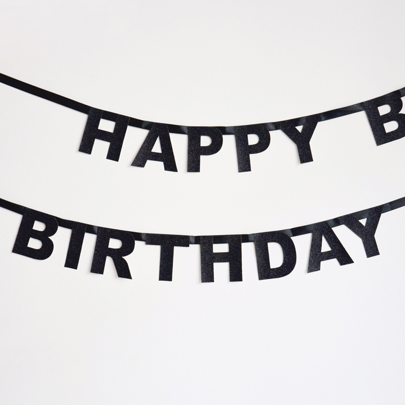 Black glitter Happy Birthday garland