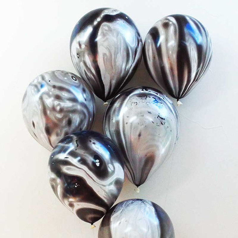 8 Black Marble Balloons