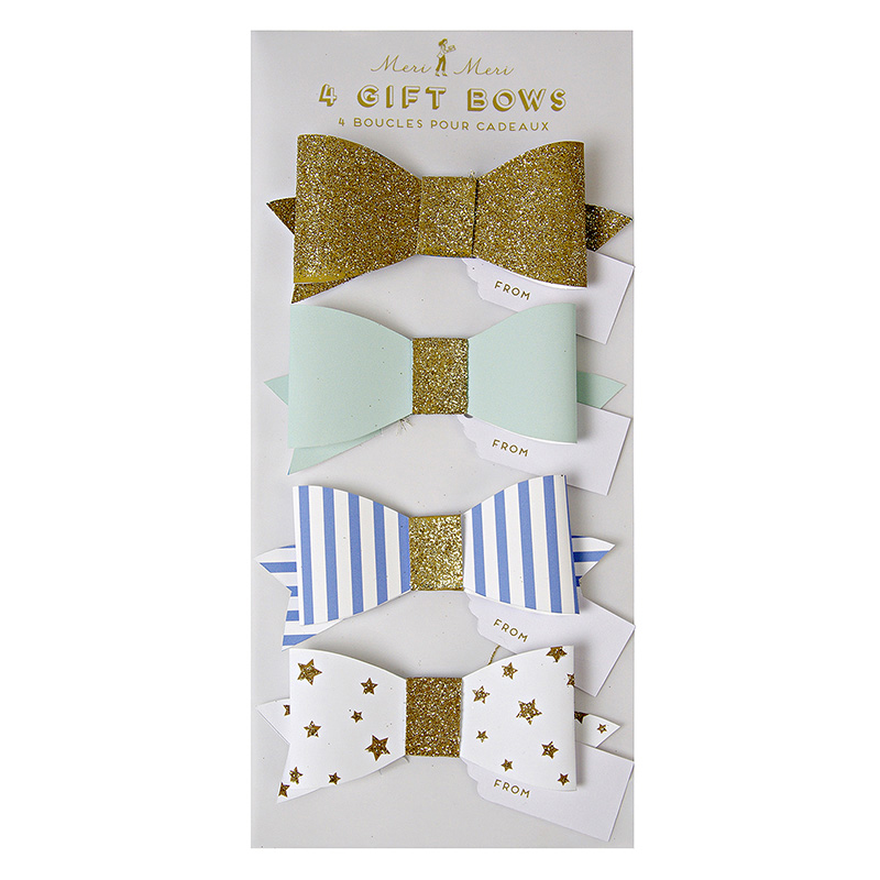 Set of 4 blue Bows and gift tags