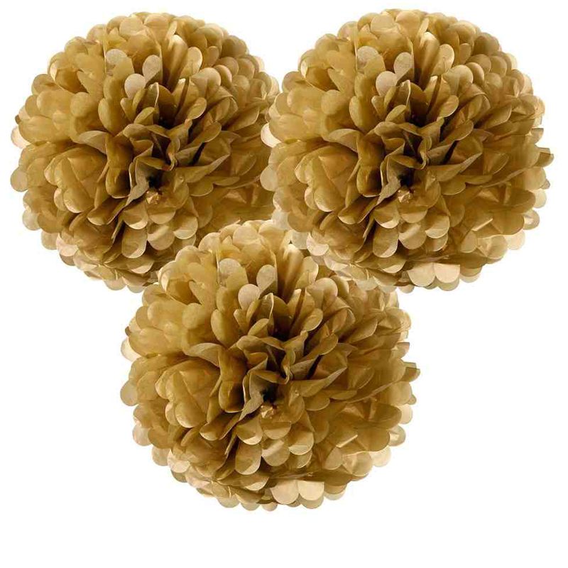 set of 3 gold pom poms